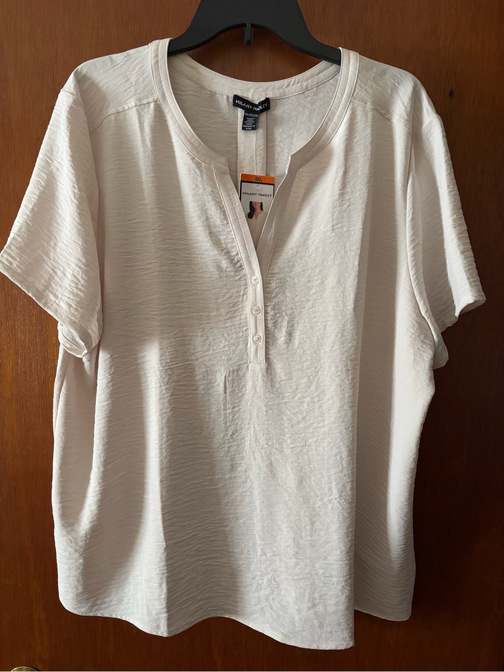 Hilary Radley Cream Short Sleeve Henley Blouse
